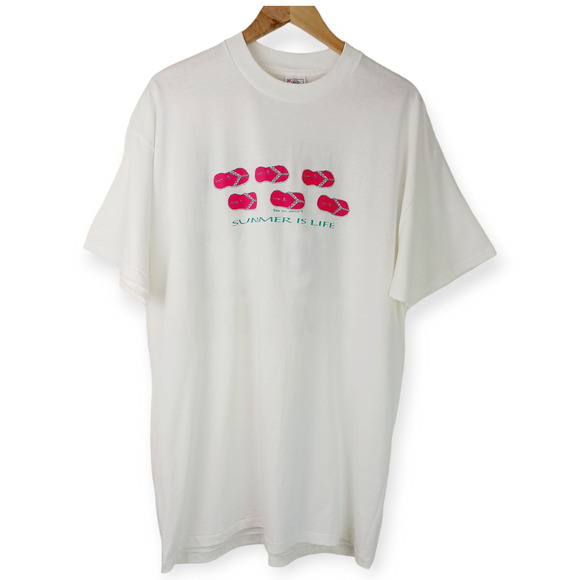 Delta Cotton SZ XL Single Stitch Summer Is Life Front/Back Graphic Tee Made USA - Picture 10 of 10